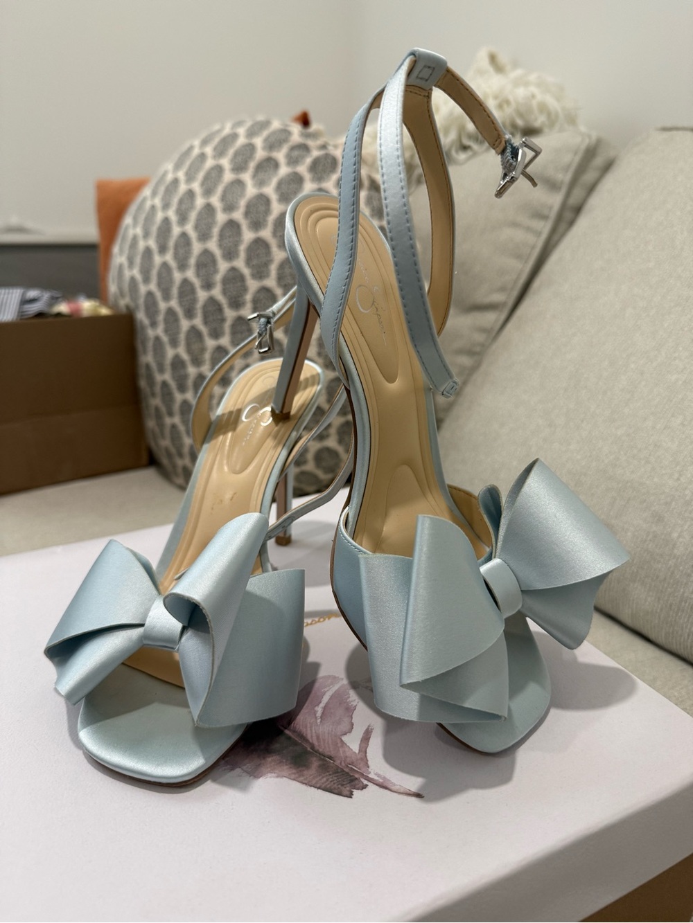 Jessica Simpson Light Blue Satin Bow Heels - Picture 3 of 6